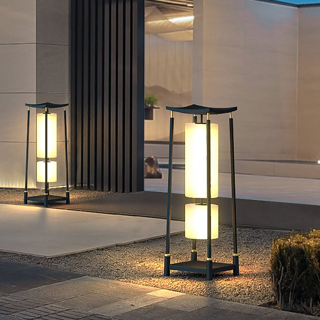 Asian-Inspired Solar LED Bollard Light — Stainless Steel & PC, IP65, Warm White 3000K, 14" or 29"