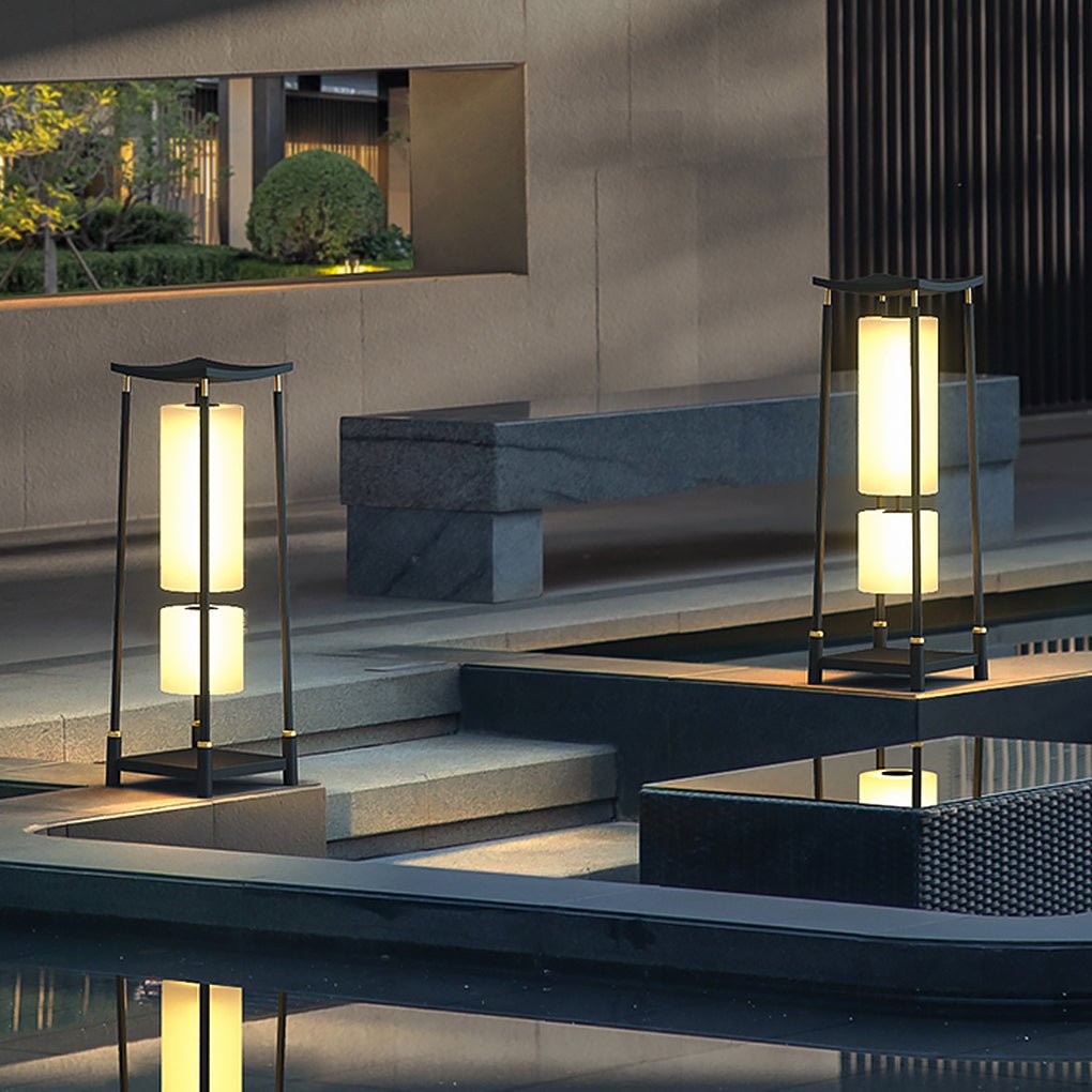 Asian-Inspired Solar LED Bollard Light — Stainless Steel & PC, IP65, Warm White 3000K, 14" or 29"
