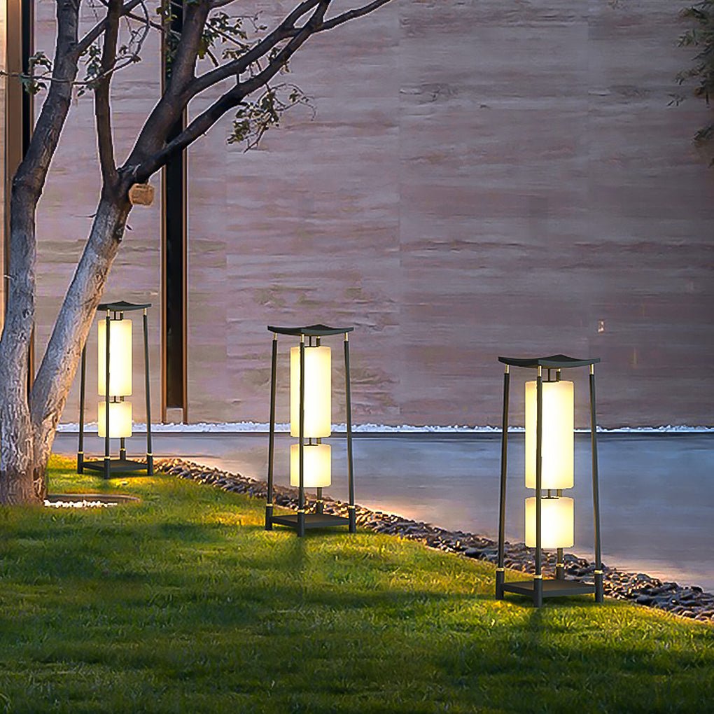 Asian-Inspired Solar LED Bollard Light — Stainless Steel & PC, IP65, Warm White 3000K, 14" or 29"