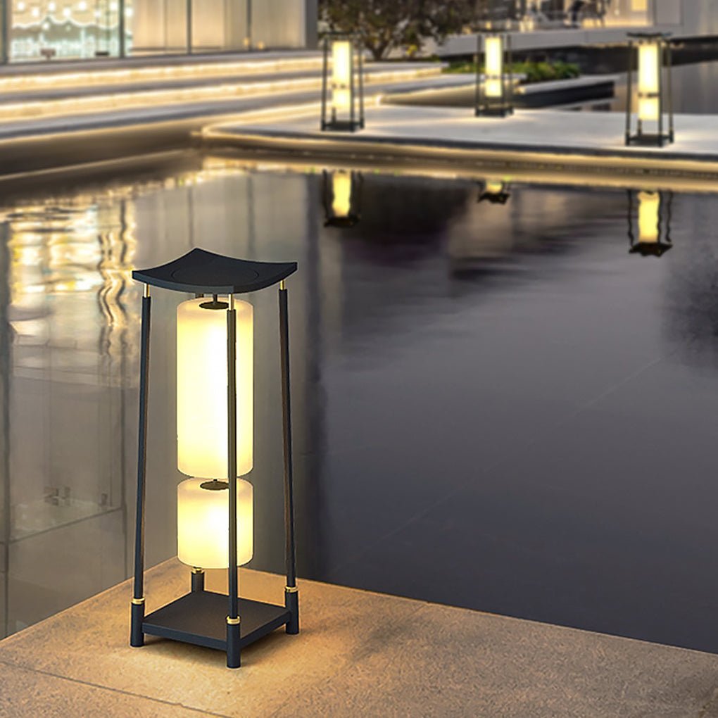 Asian-Inspired Solar LED Bollard Light — Stainless Steel & PC, IP65, Warm White 3000K, 14" or 29"