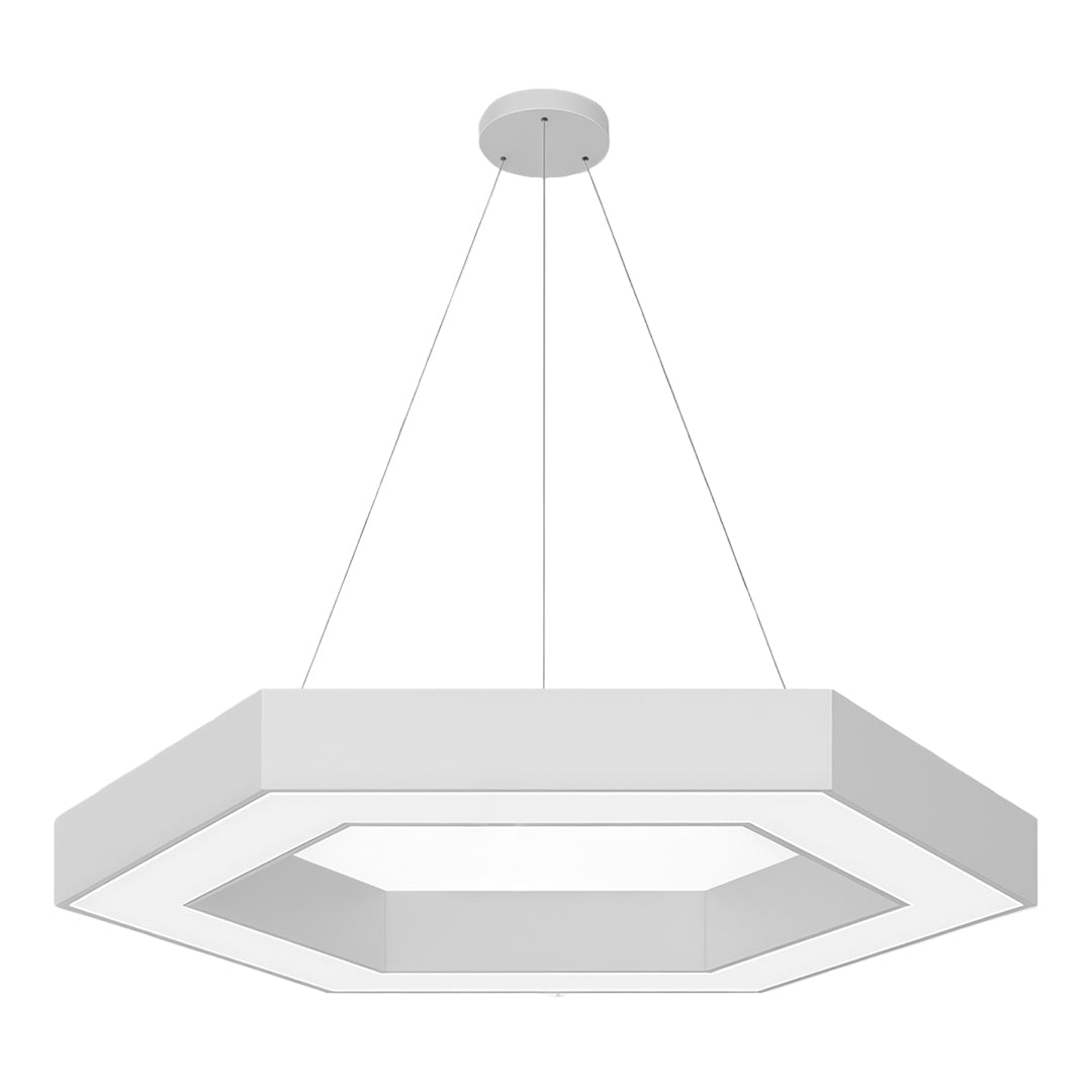 Hexagonal Geometric Honeycomb LED Pendant — Iron, Acrylic Shade, 6 Sizes, 39.4" Adjustable Chain, Black or White