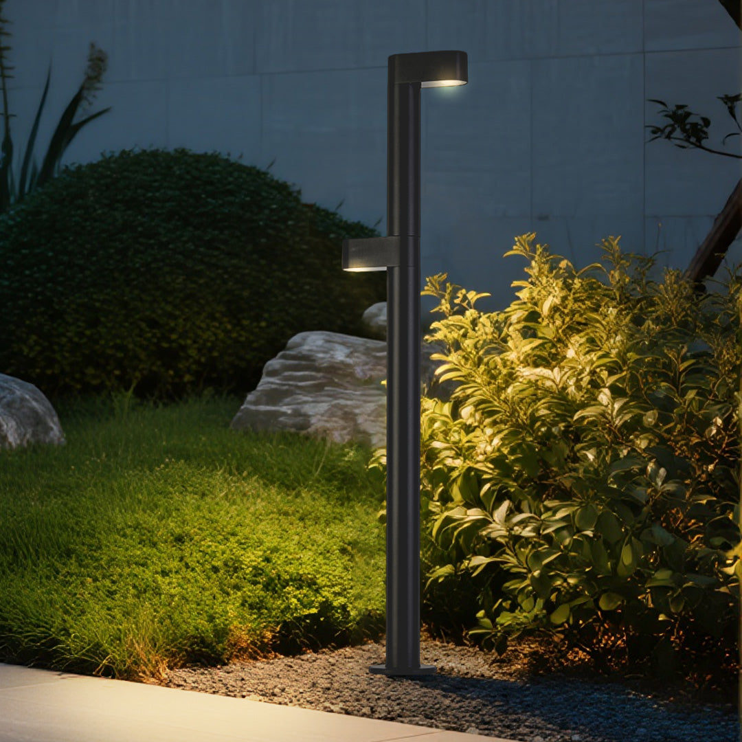 Modern LED Pathway Bollard Light — Sand-Black Aluminum, Transparent Glass, 3000K, IP65, 8W–16W, 350mm–800mm