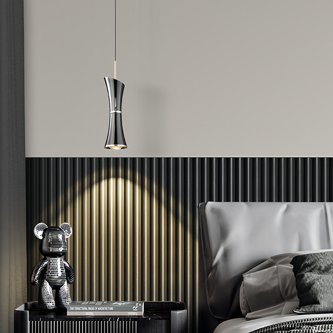 Hourglass Mini Pendant — Pearl Black Aluminum, Acrylic K9 Crystal Lens, 7W, Three-Color Dimming, 1-Light