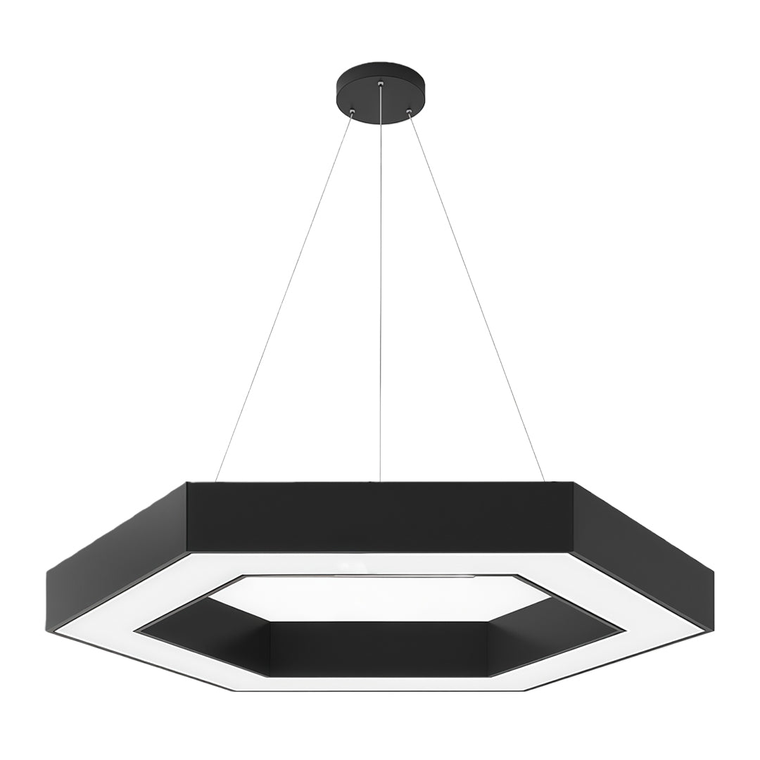 Hexagonal Geometric Honeycomb LED Pendant — Iron, Acrylic Shade, 6 Sizes, 39.4" Adjustable Chain, Black or White