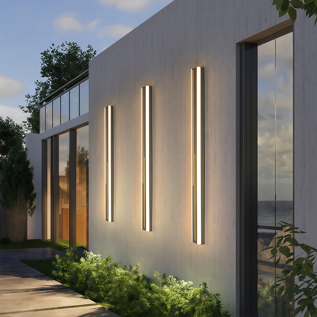 Modern Linear Outdoor Wall Sconce — Black Iron, Acrylic, LED, 3-Step Dimming, IP65, 16W–48W, 5 Sizes