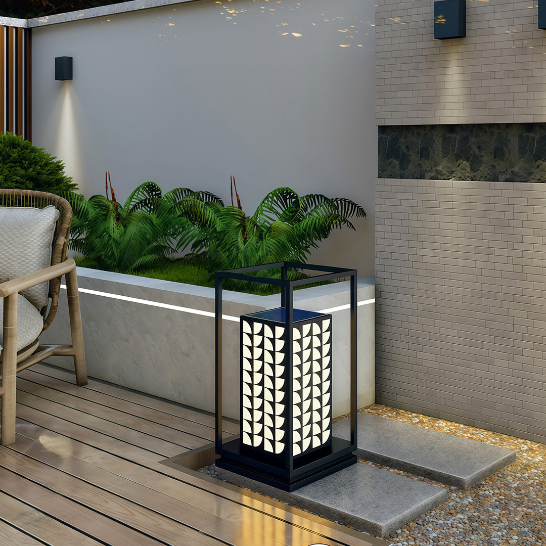 Modern LED Bollard Path Light — Black Stainless Steel, Acrylic Shade, Solar / Hardwired, IP65, 10000mAh