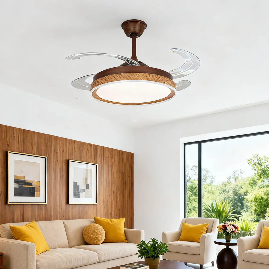 Silent Ceiling Fan with 4 Lights and Walnut Wood Grain Iron Body Luxe