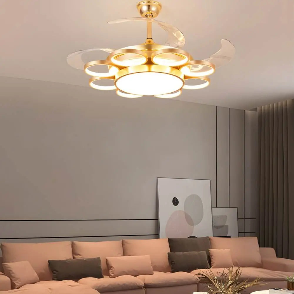 LED Chandelier with Invisible Silent Ceiling Fan and Ring Remote Control Luxe