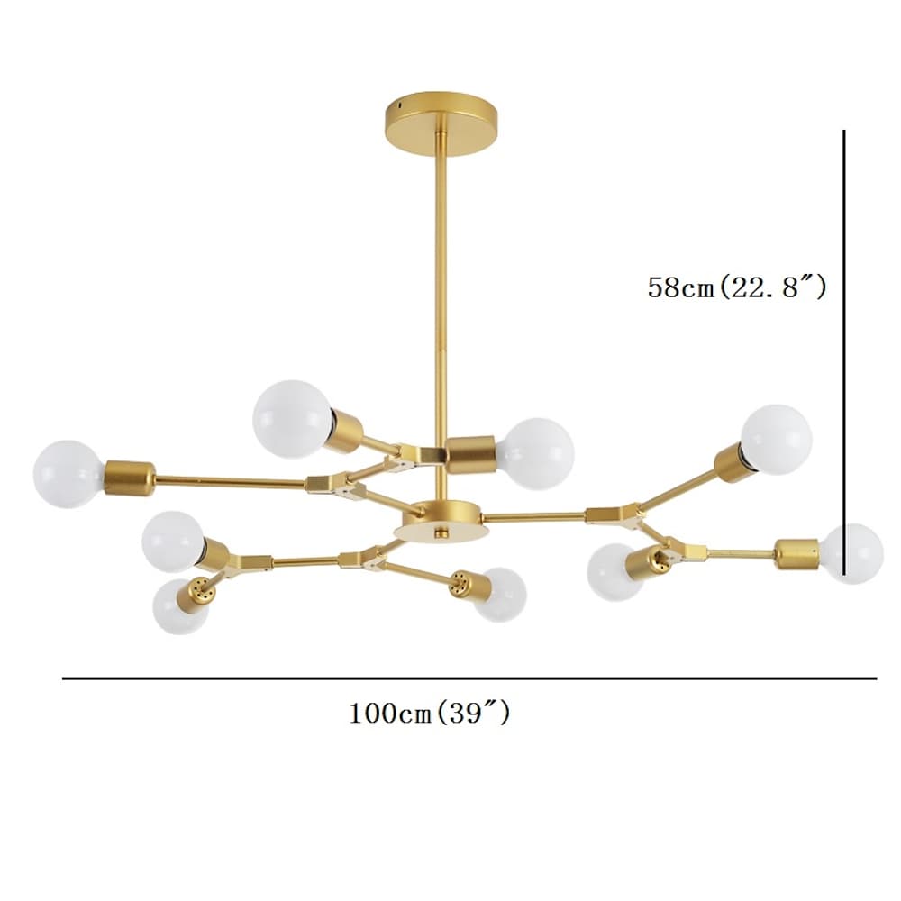 9-Light Sputnik Branch Chandelier — Metal, Black or Gold, 39" Diameter, 60W per Bulb