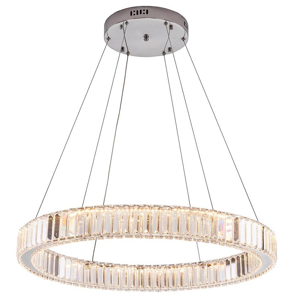 Ring-Shaped Crystal Wagon Wheel Chandelier — Gold Finish, 1-Light, 28" Diameter, Integrated LED, 36W
