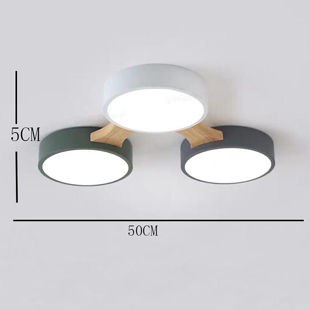 Circular Multi-Light LED Flush Mount — Wood/Bamboo and PVC, 3-Light / 4-Light / 5-Light, Dimmable 3000K–6000K, Remote Control