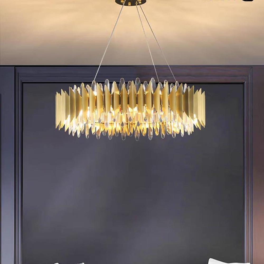 Round Crystal Chandelier — Stainless Steel, LED, 3000–5400K, 8- or 12-Light