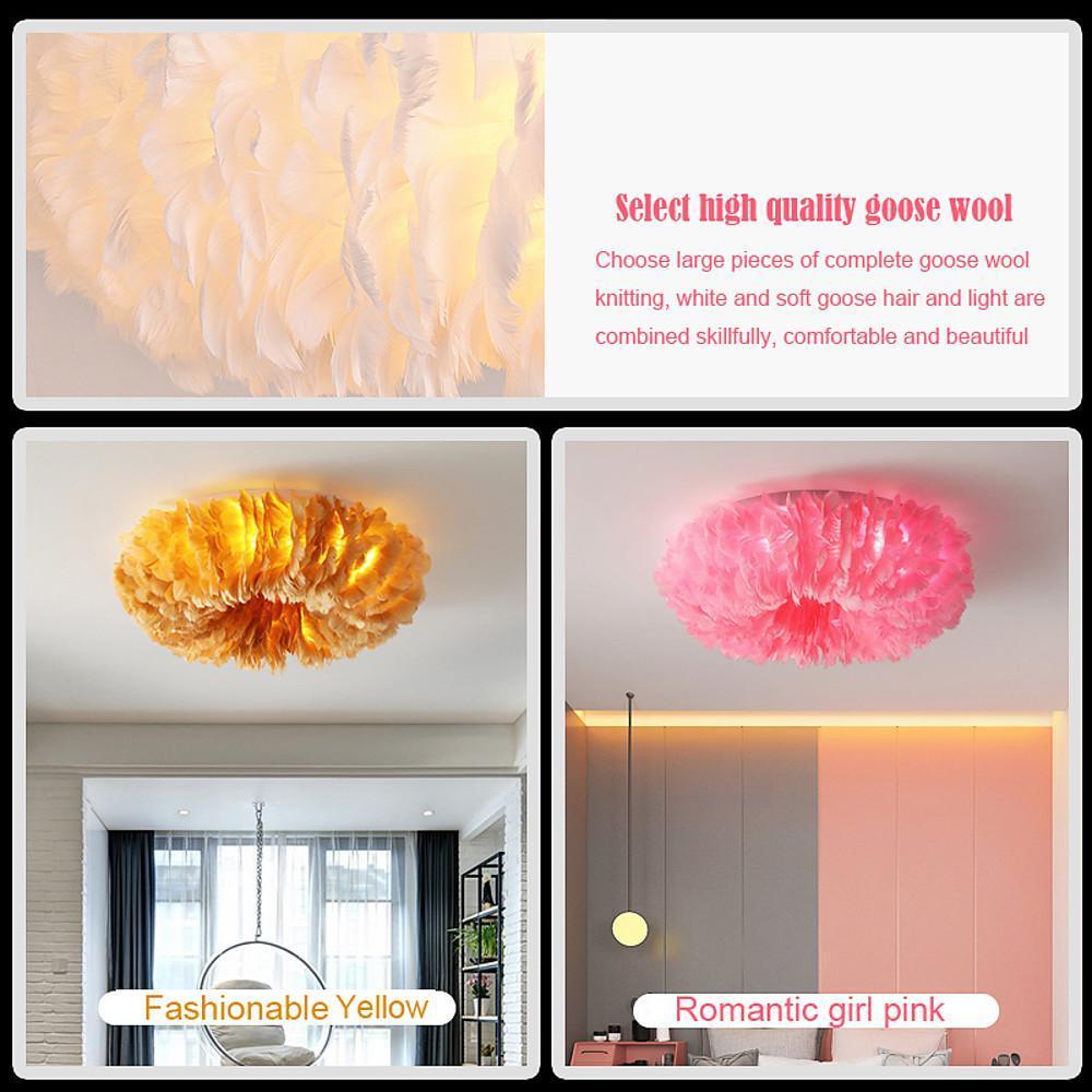 Round Feather Flush-Mount Chandelier — Metal, E27 LED, 3-Step Dimming, 6-Light or 8-Light, 20"–28"