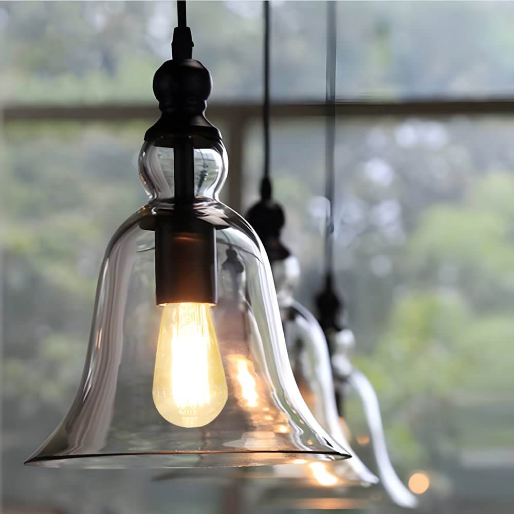 iron and glass pendant light inspired by vintage chimes