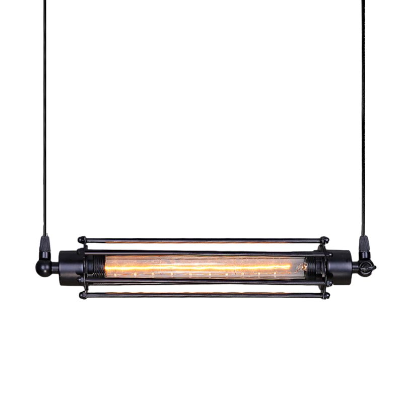 Flute Pendant Light — Black Iron, Retro Industrial, Tungsten Bulb, Vertical or Horizontal Hang