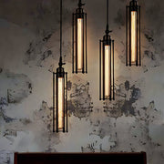 Flute Pendant Light — Black Iron, Retro Industrial, Tungsten Bulb, Vertical or Horizontal Hang
