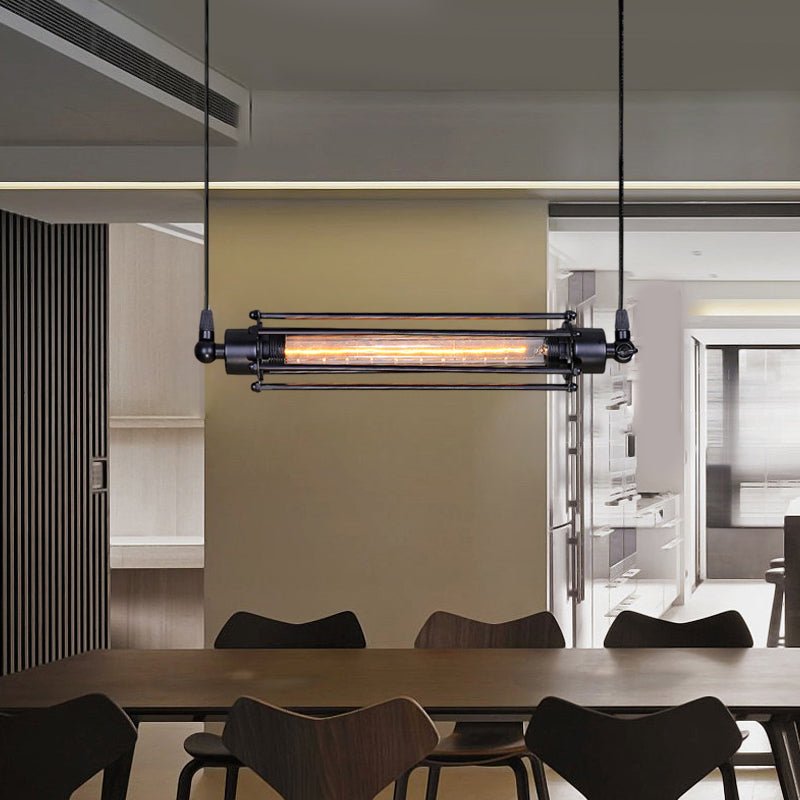 Flute Pendant Light — Black Iron, Retro Industrial, Tungsten Bulb, Vertical or Horizontal Hang