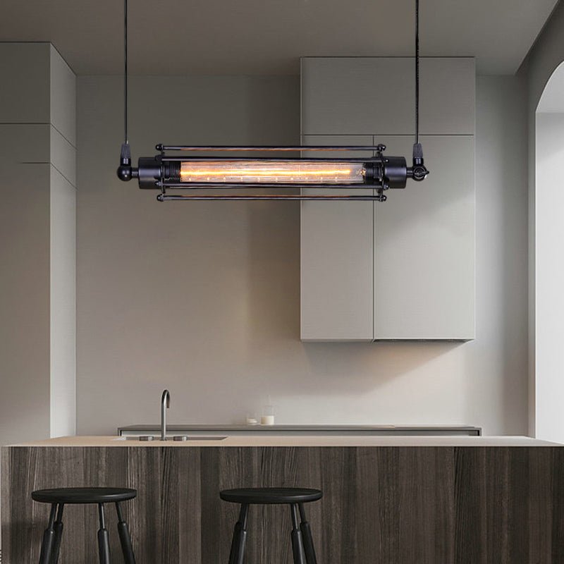 Flute Pendant Light — Black Iron, Retro Industrial, Tungsten Bulb, Vertical or Horizontal Hang