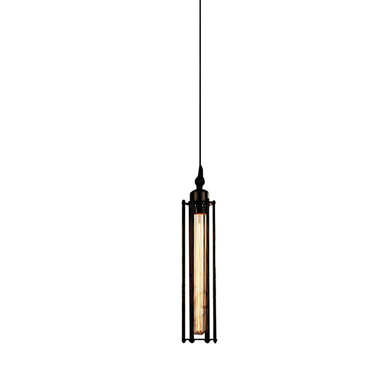 Flute Pendant Light — Black Iron, Retro Industrial, Tungsten Bulb, Vertical or Horizontal Hang
