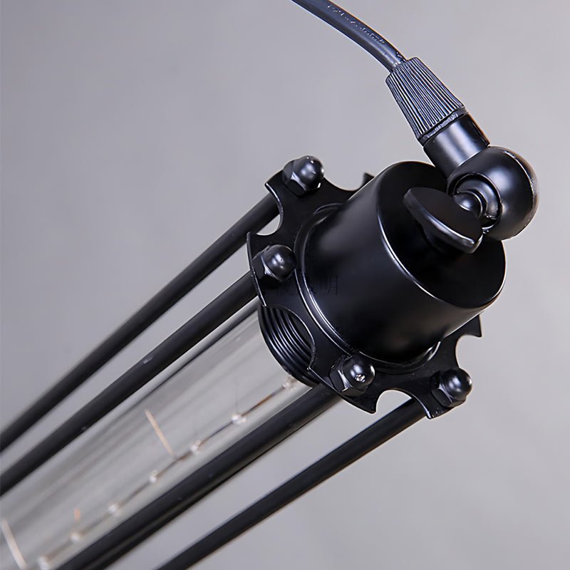 Flute Pendant Light — Black Iron, Retro Industrial, Tungsten Bulb, Vertical or Horizontal Hang