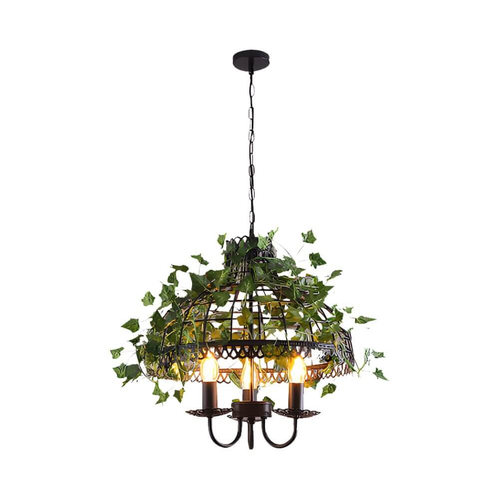 iron cage pendant light inspired by the enchanted forest adorned with vines