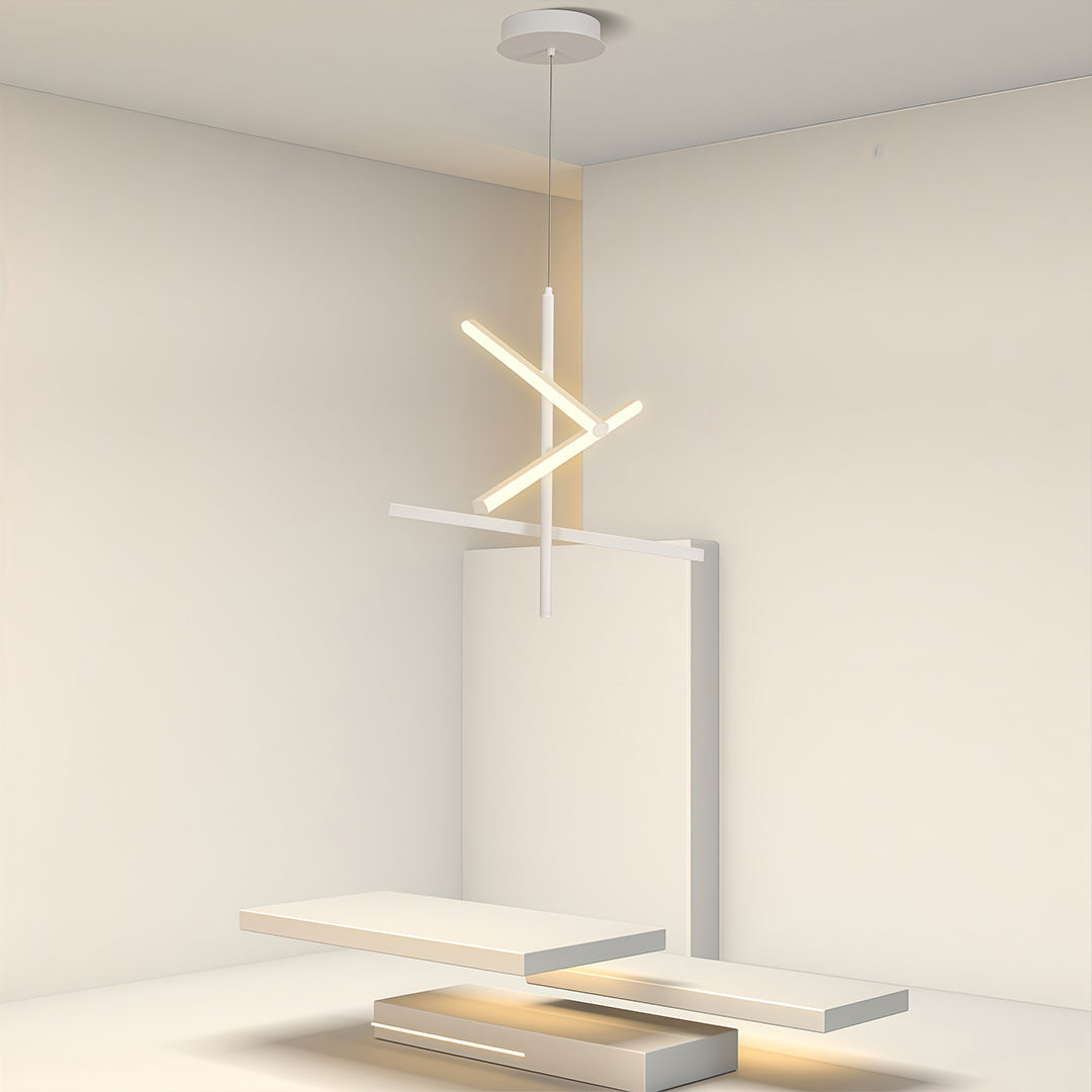 Adjustable Iron Linear Chandelier — Black or White, 3-Light or 5-Light, 25W/50W LED, Three-Color Dimming, Silicone Shade