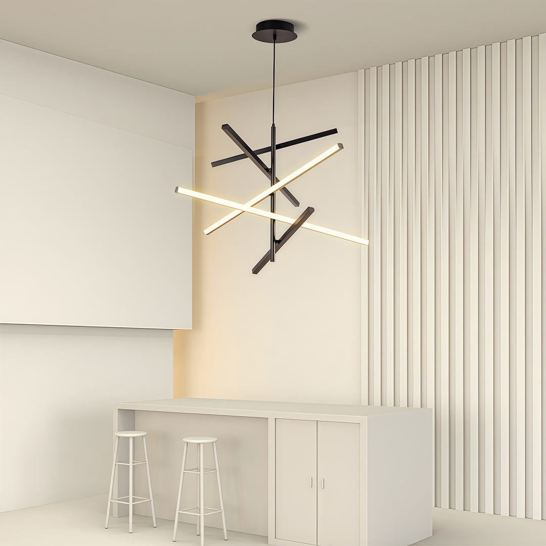 Adjustable Iron Linear Chandelier — Black or White, 3-Light or 5-Light, 25W/50W LED, Three-Color Dimming, Silicone Shade