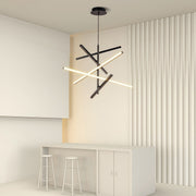 Adjustable Iron Linear Chandelier — Black or White, 3-Light or 5-Light, 25W/50W LED, Three-Color Dimming, Silicone Shade