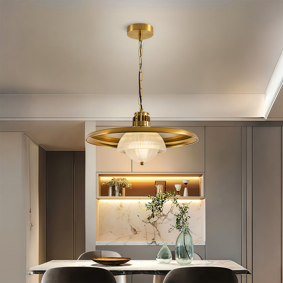 Adjustable Industrial Pendant Light — Antique Copper Iron, Transparent Glass, E14 LED, 12W, 59" Chain, 17.72" Wide