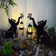 Cat Silhouette Hanging Solar Garden Light — Black Iron, LED Warm White, IP55 Weatherproof