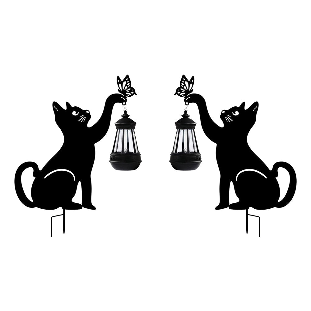 Cat Silhouette Hanging Solar Garden Light — Black Iron, LED Warm White, IP55 Weatherproof