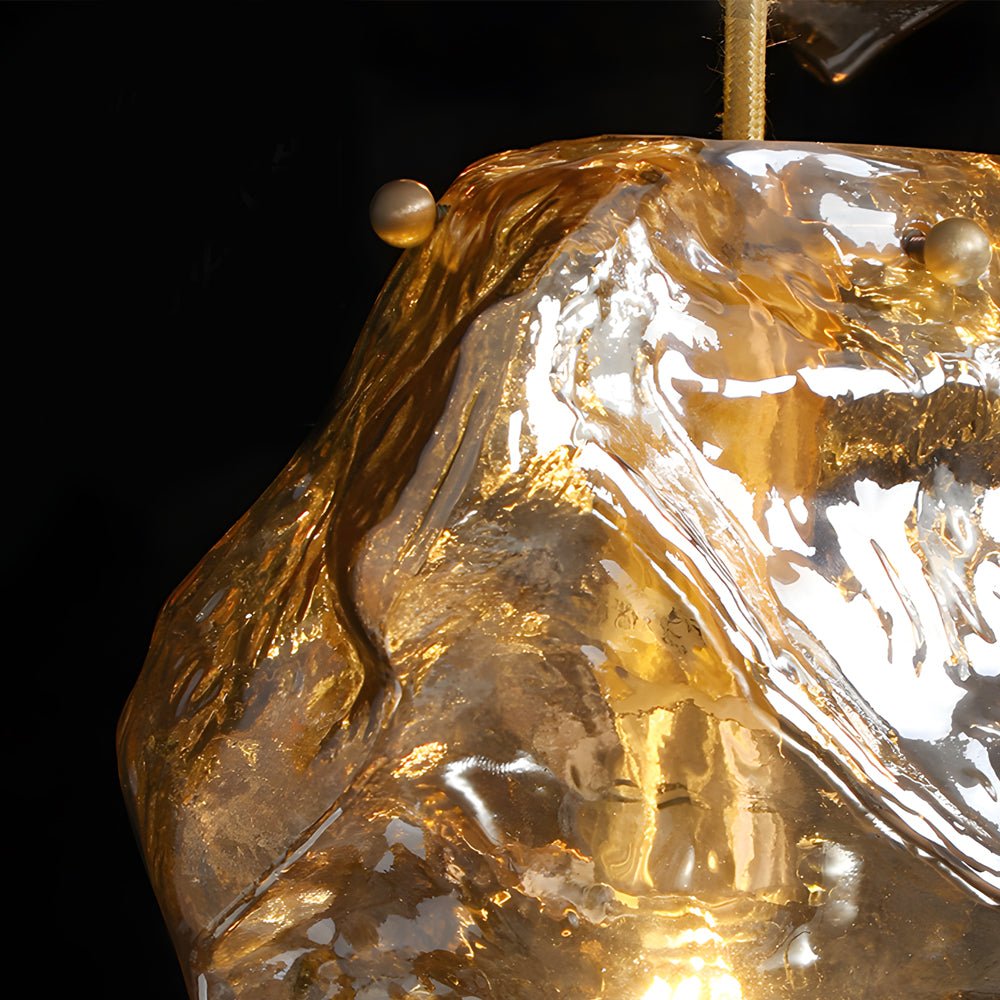 Postmodern Irregular Lava-Texture Glass Chandelier — Copper, Hand-Blown Glass, 1- or 3-Light, 3000K Warm White