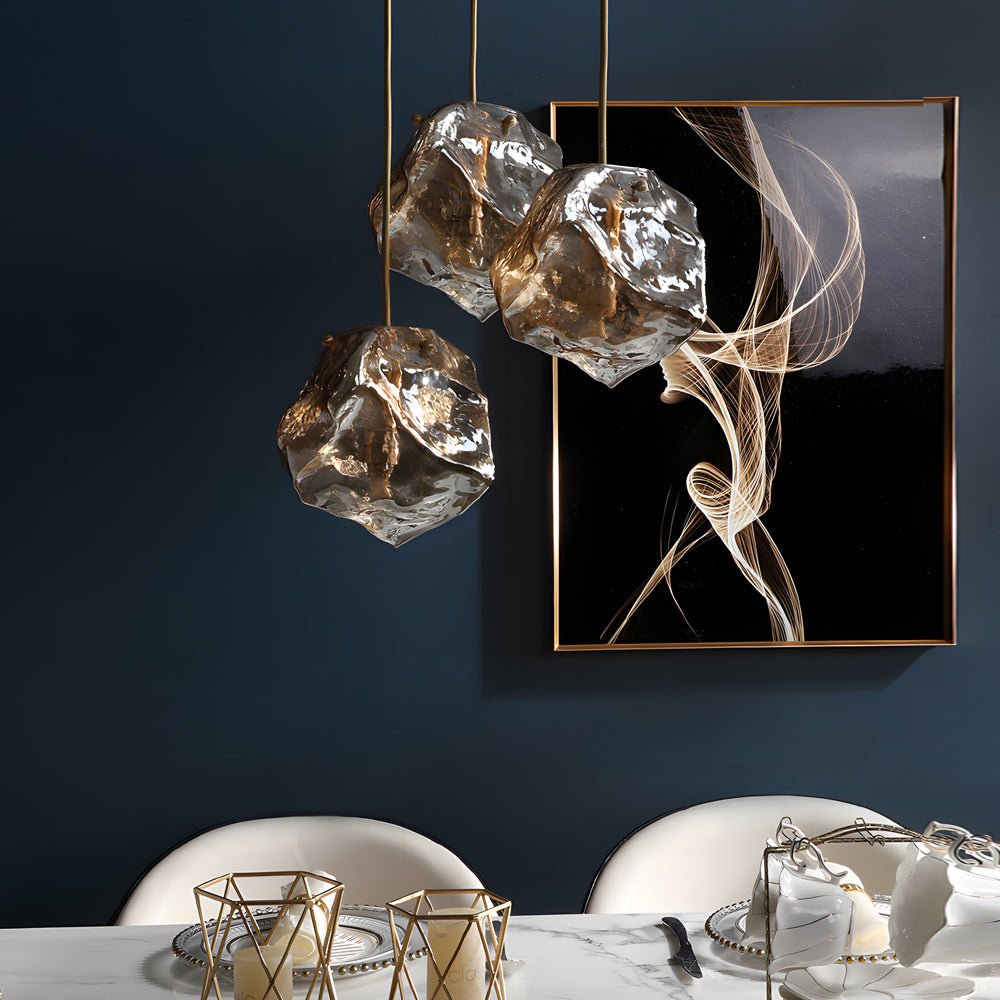 Postmodern Irregular Lava-Texture Glass Chandelier — Copper, Hand-Blown Glass, 1- or 3-Light, 3000K Warm White