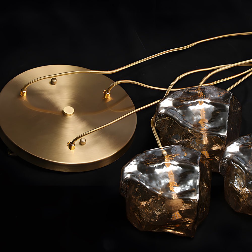 Postmodern Irregular Lava-Texture Glass Chandelier — Copper, Hand-Blown Glass, 1- or 3-Light, 3000K Warm White