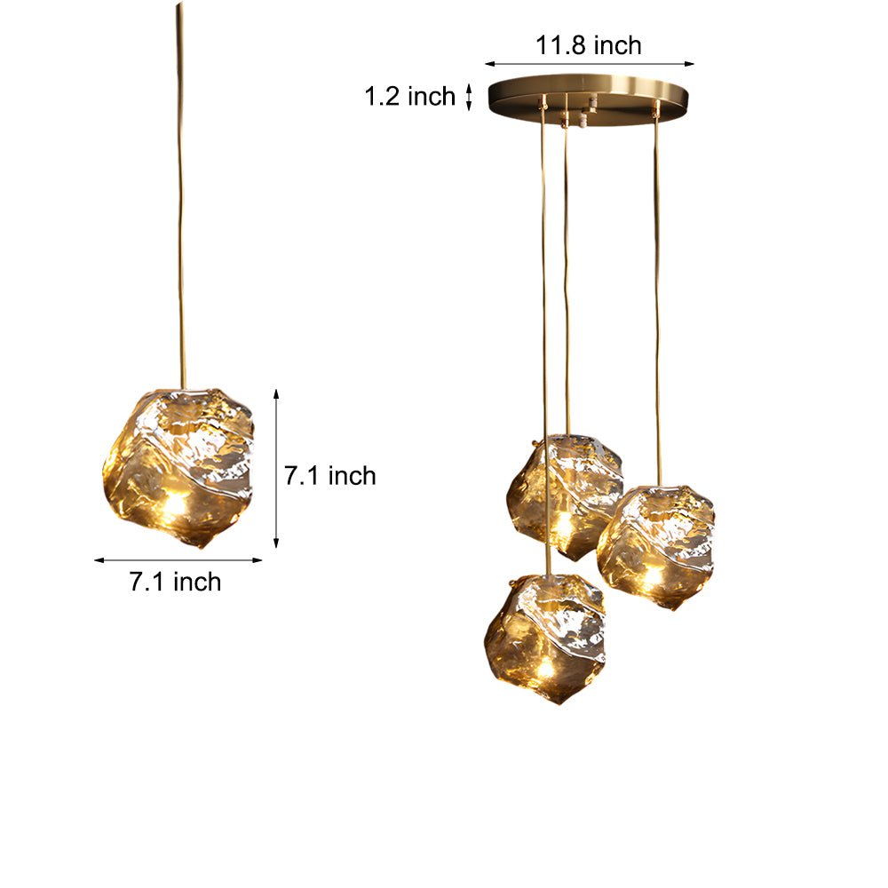 Postmodern Irregular Lava-Texture Glass Chandelier — Copper, Hand-Blown Glass, 1- or 3-Light, 3000K Warm White