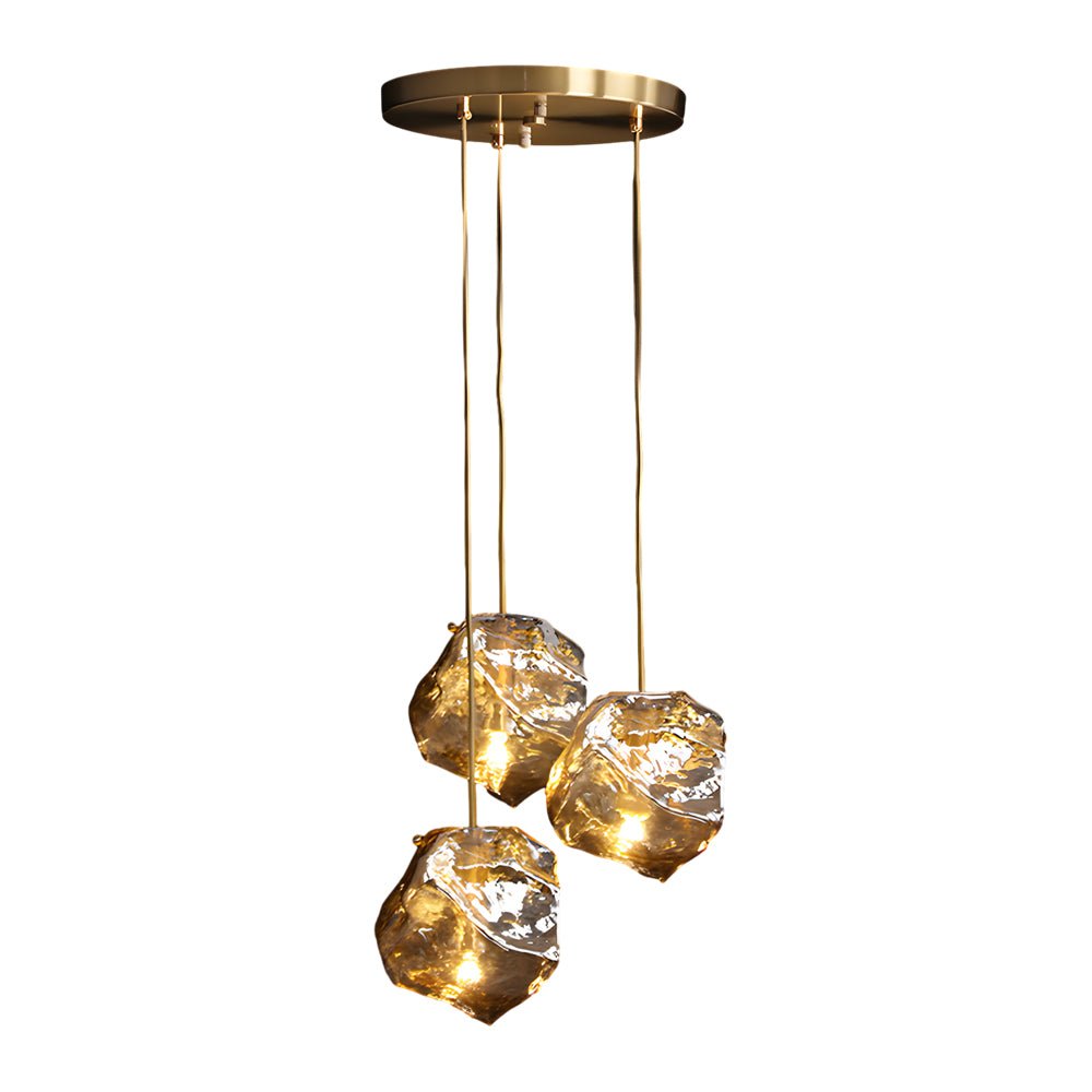 Postmodern Irregular Lava-Texture Glass Chandelier — Copper, Hand-Blown Glass, 1- or 3-Light, 3000K Warm White