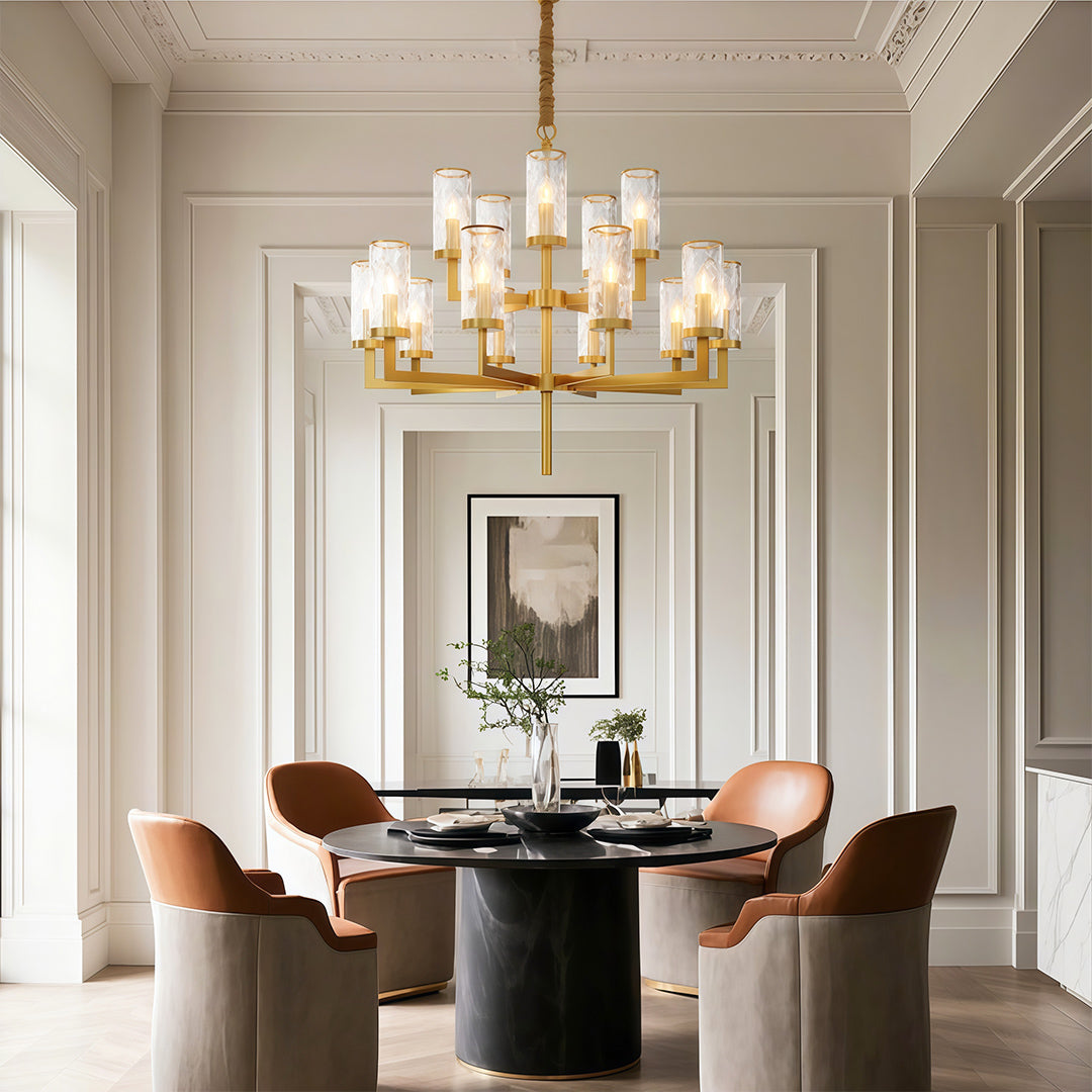 Minimalist Cluster Island Chandelier — Transparent Glass, Full Copper Frame, E14, 6/8/10/15-Light