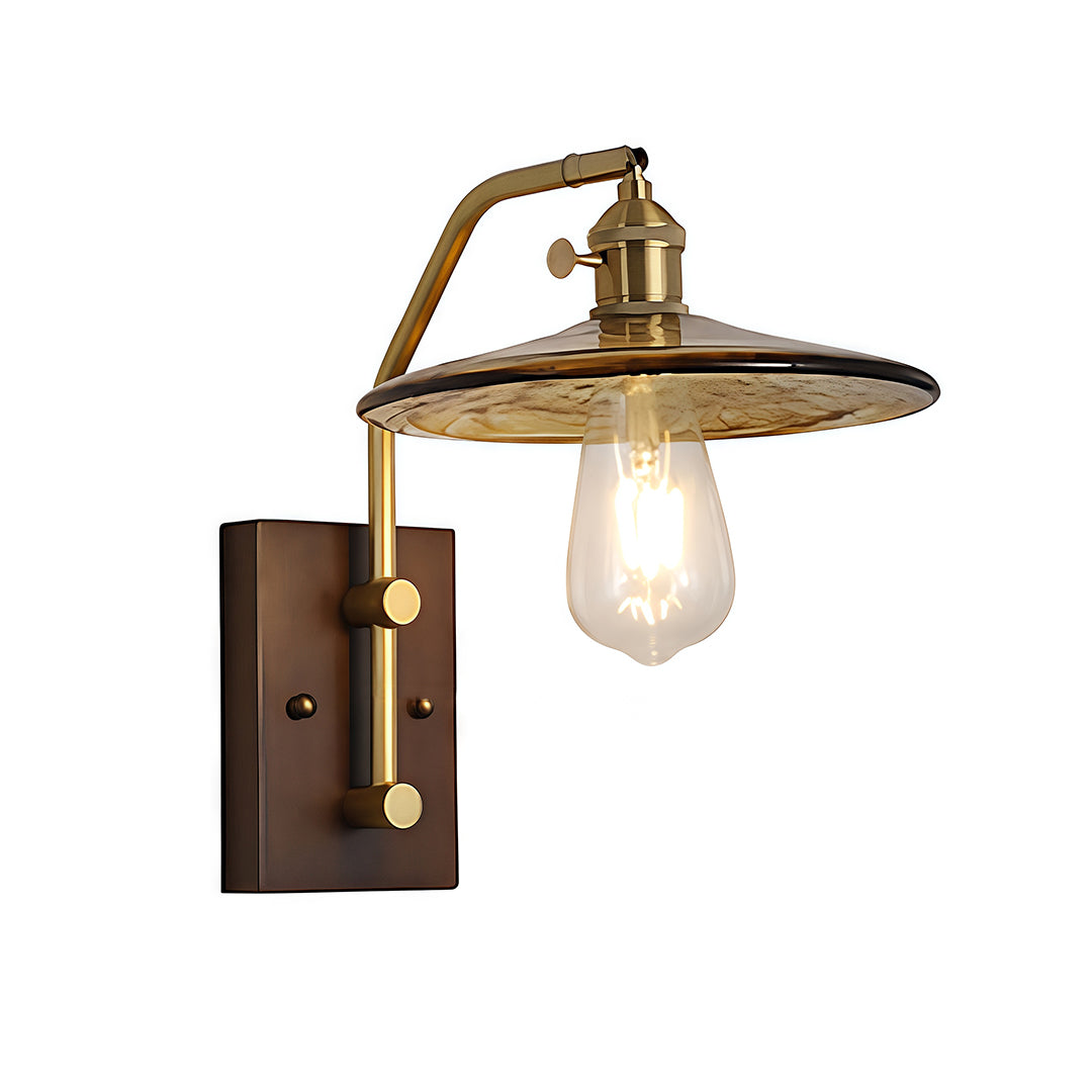 Retro Wave Glass Wall Sconce — Iron and Rubberwood, E27 LED, 3-Step Dimming (3000K/4500K/6000K), 3 Design Styles