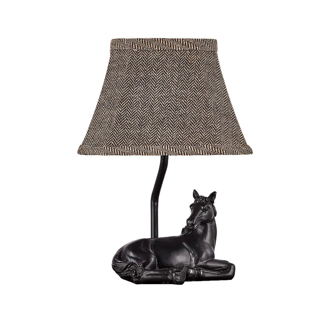 European Style Horse Table Lamp with Cloth Lampshade and Resin Base for Ambiance Lighting Luxe