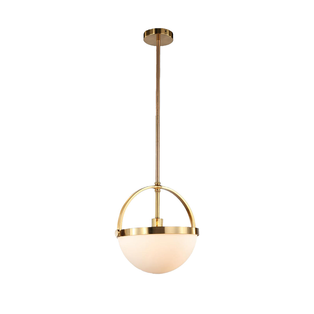 Minimalist Gold and White Pendant Light — Full Copper Body, Frosted Glass Cylinder Shade, E26, 1-Light