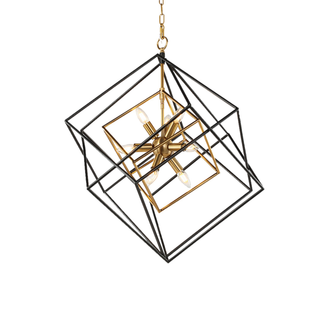 Industrial Square Pendant Light — Black and Gold Iron, Acrylic Shade, E12, Adjustable Chain, 26"