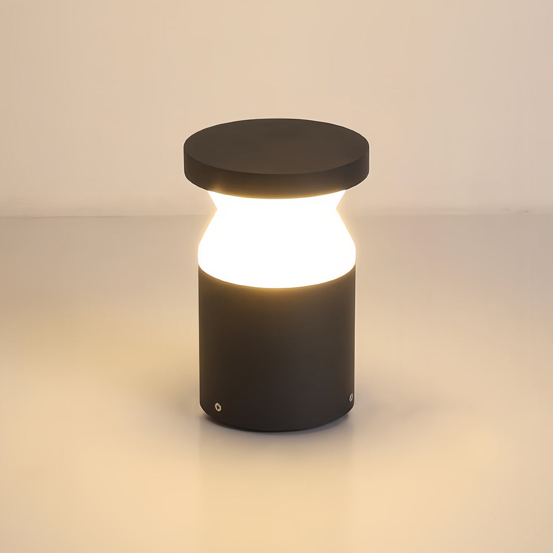 Modern Cylindrical Outdoor Bollard Path Light — Black Stainless Steel, 4W LED, IP54, 3000K Warm White