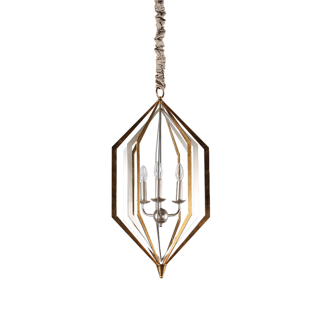 Rustic Open-Frame Pendant Light — Brown Metal, White Acrylic Shade, E12, Adjustable Chain