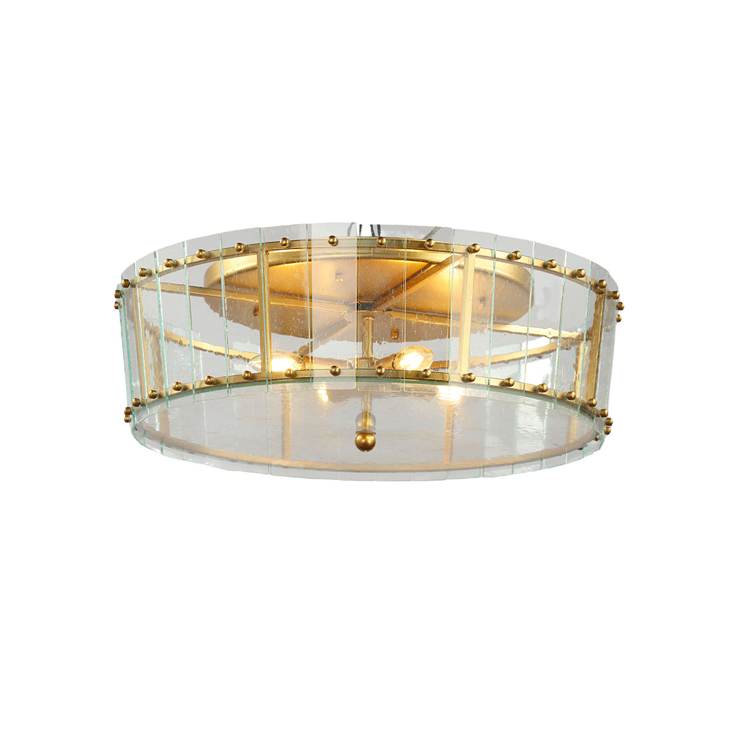 Round Geometric Flush-Mount Ceiling Light — Gold, Transparent Glass Shade, E12 Multi-Light, 24"