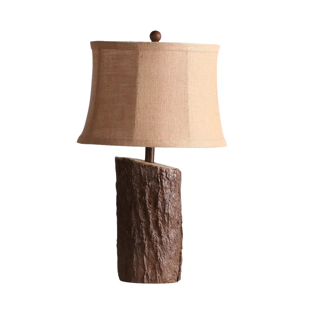 Bark-Textured Fabric Shade Faux Wood Table Lamp for Nightstands Luxe