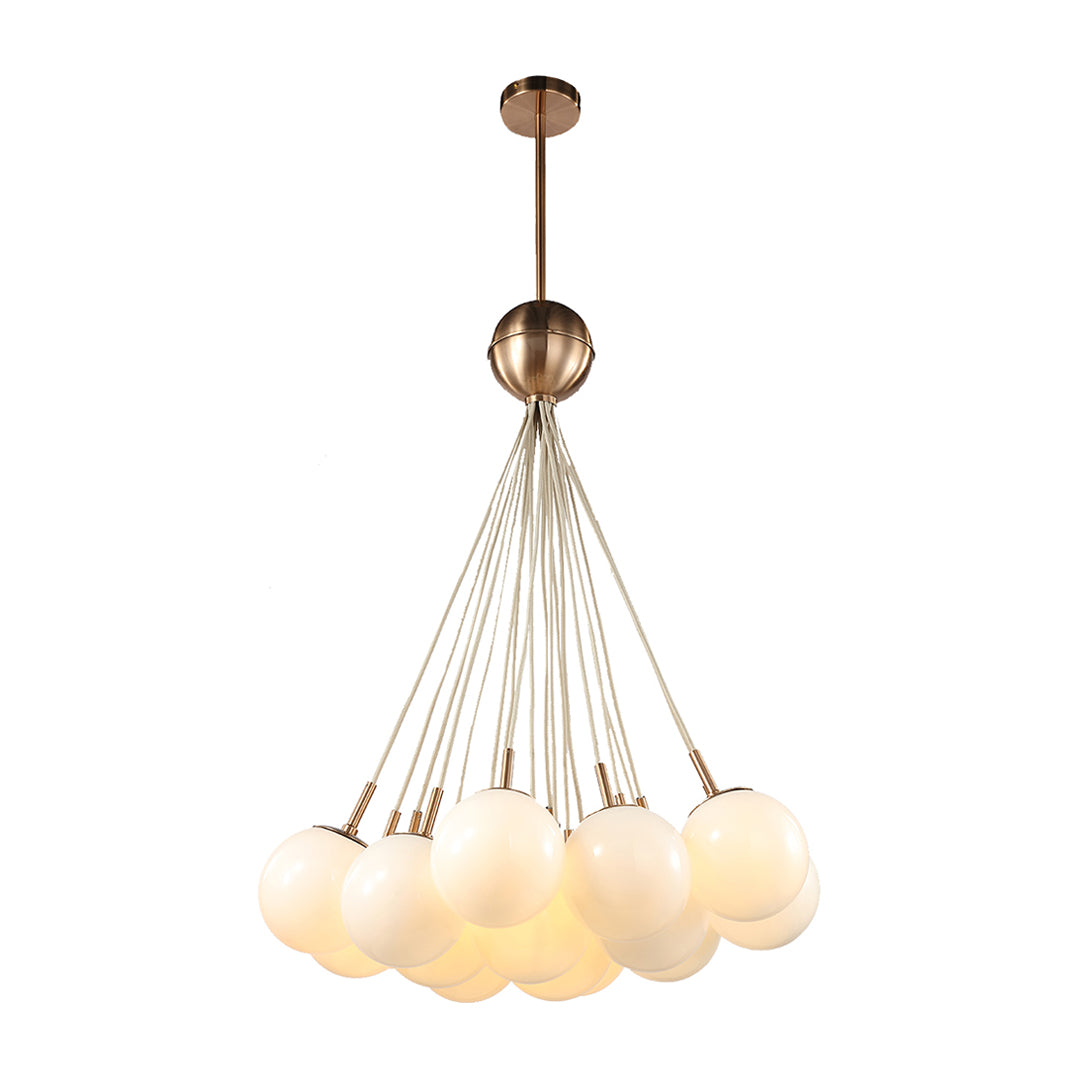 Bubble Glass Chandelier — Gold Metal Frame, Transparent Glass, E12, Adjustable Rod, 28.9"
