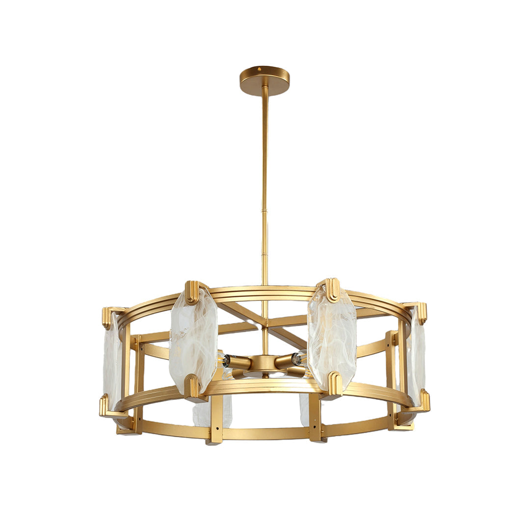 Round Glass Chandelier — Full Copper Body, 4-Light, 29.9" Diameter, Adjustable Height