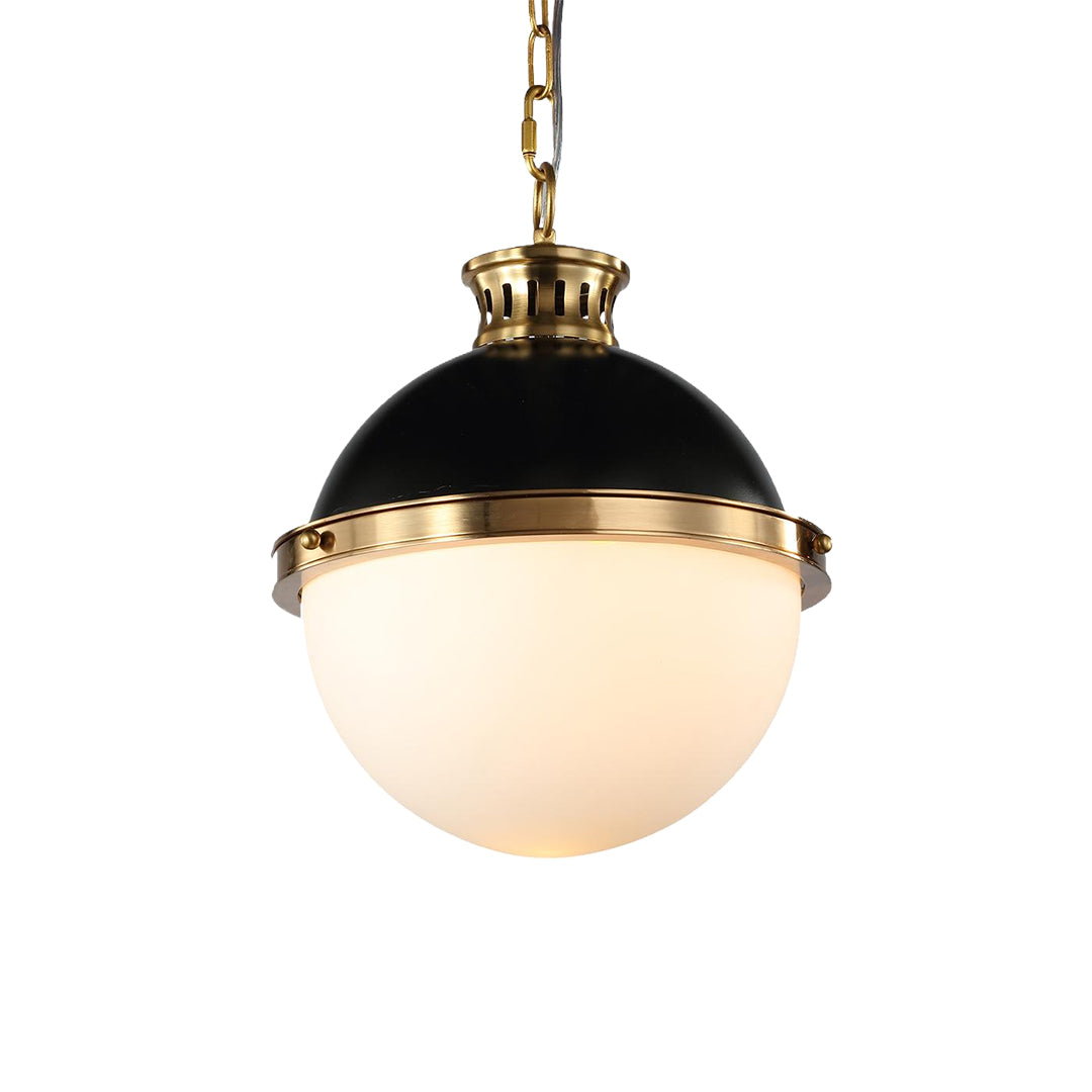 Globe Ball Pendant Light — Black Iron, Milk White Glass, E26, 13.7" Adjustable Hardwired
