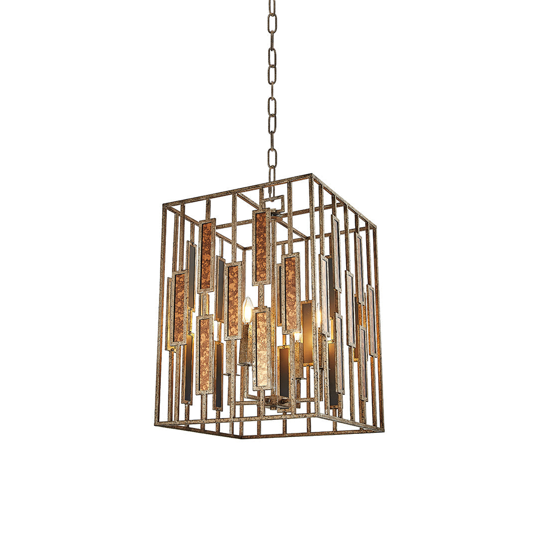 Open Frame Vintage Pendant Light — Aged Brass Metal, Clear Glass, E12, 17.72" Adjustable