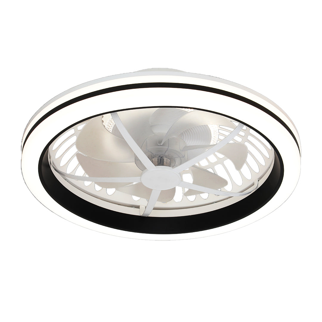 Round White Flush Mount Ceiling Fan with Light - Plastic Design